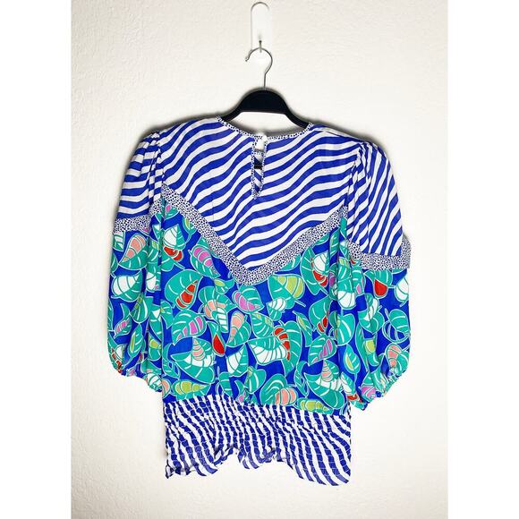 Vintage Assorti For Susan Freis Women's Blouse Shoulder Pads Smocked Waist Rare - Picture 2 of 9